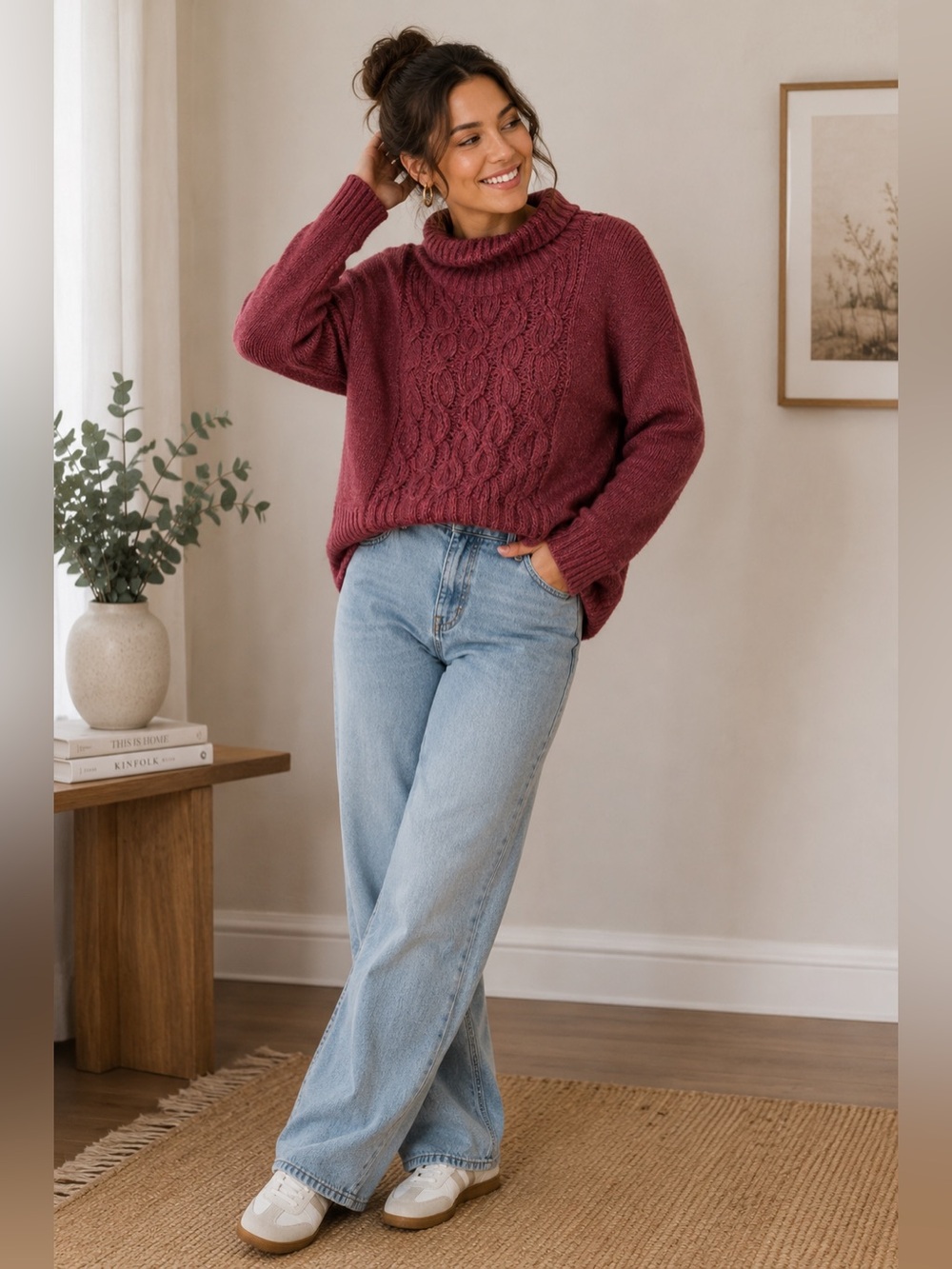 White House Black Market Ribbed V-Neck Sweater in Cranberry Red